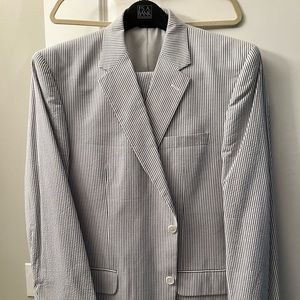 Mens Seersucker suit. Lightweight. Traditional light blue stripe with white.